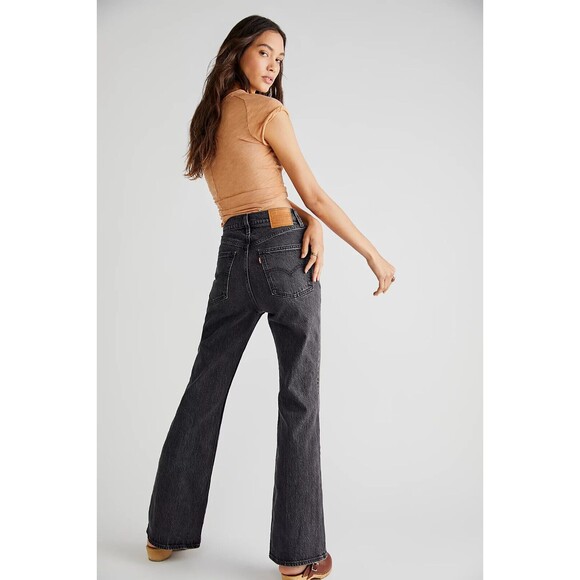 Levis Premium Womens Denim Jeans 70s High Rise Flare Black Gray Wide Leg NWT - Picture 3 of 13